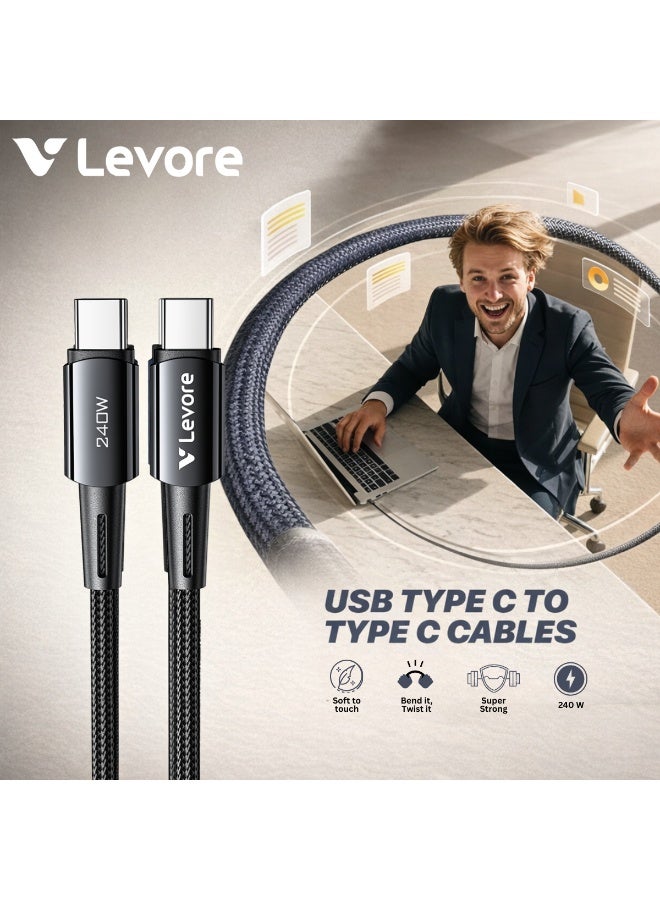 LEVORE 1M Nylon Braided 240w USB C to USB C Cable - LC5214-BK - Image 3
